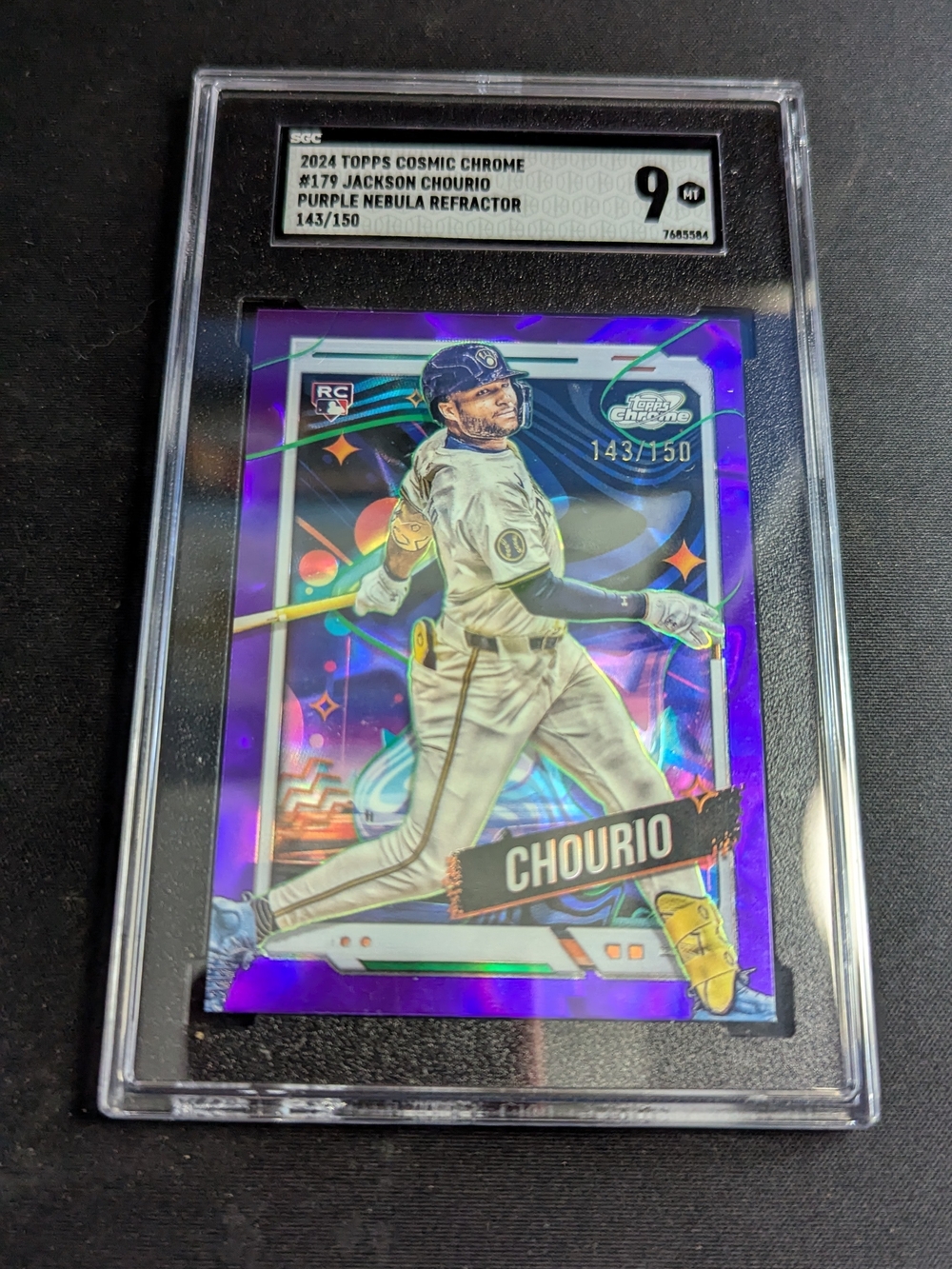 2024 Topps Cosmic Chrome Purple Nebula Refr. Jackson Chourio 143/150 #179 SGC 9